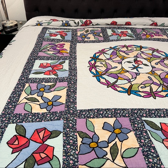 Limited Edition Quilt Floral And Dragonfly Stain Glass Window Style King Size - Picture 6 of 16